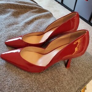 Vince Camuto red patent leather pumps